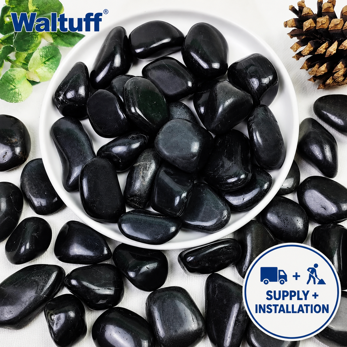 Waltuff - Polished Black Pebbles 20kg Bag