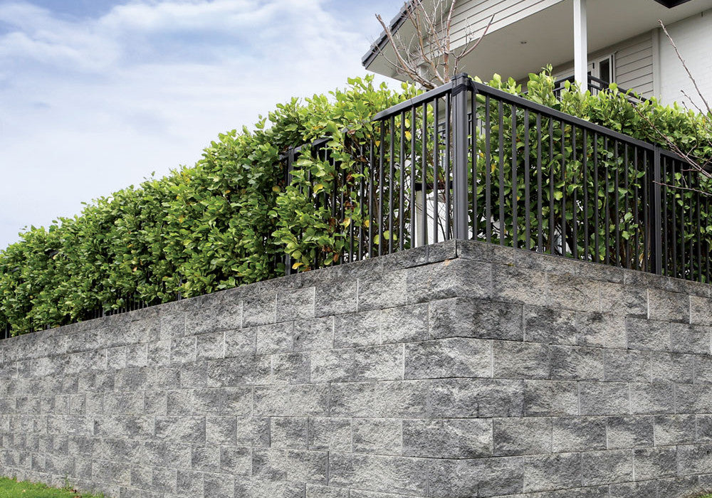 Citi Landscape Supplies -Firth Keystone Compac III Straight face Block Rockface/Onyx colour - Retaining Wall, Henderson, Auckland
